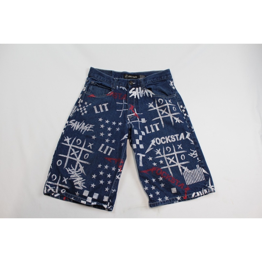 King Maker Shorts Mens 32 Black Denim Cotton Hip Hop Street Wear Rockstar Jorts